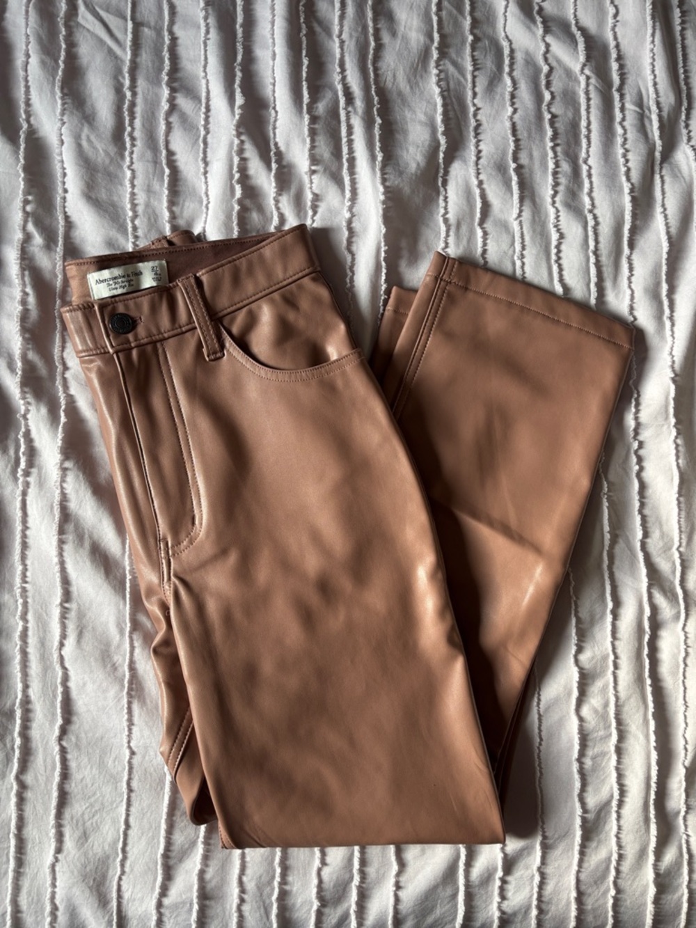 Abercrombie & Fitch Straight-Leg Faux Leather Jeans in Tan